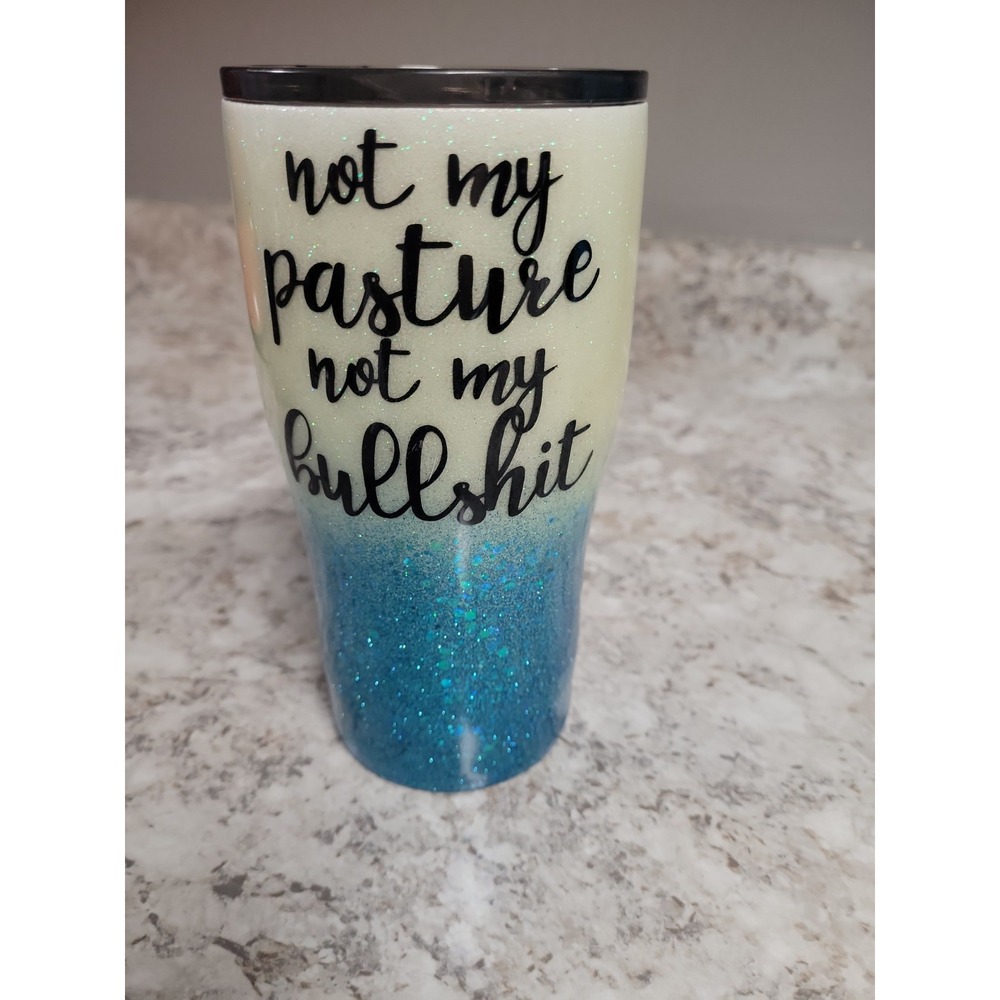 Art Minded Stainless Steel Insulated Tumbler 21-30 oz Blue Glitter Cow Slide Lid - Picture 2 of 5